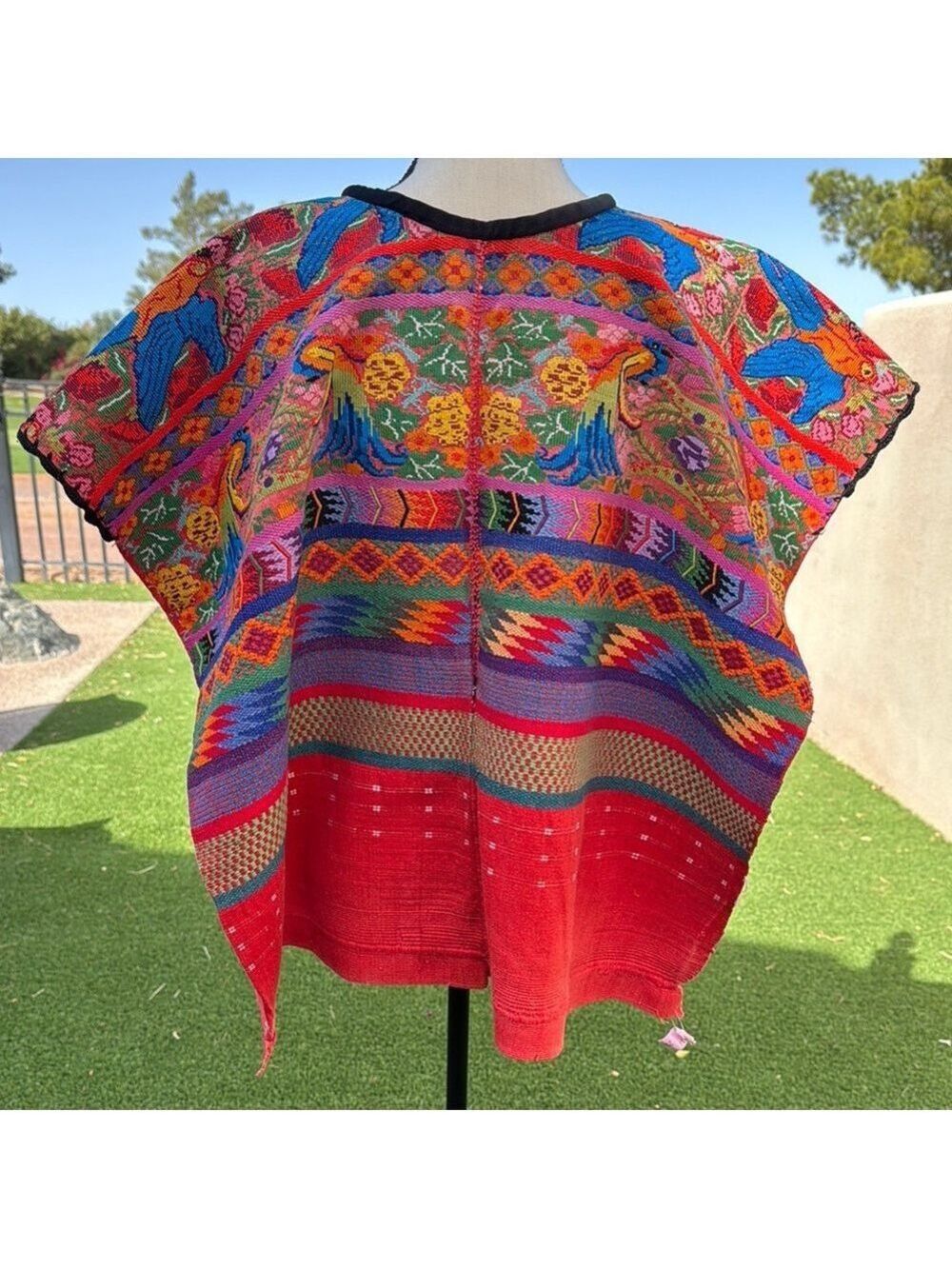 Vintage Guatemala Huipile Quetzal Birds Woven Textile Poncho - Picture 7 of 12